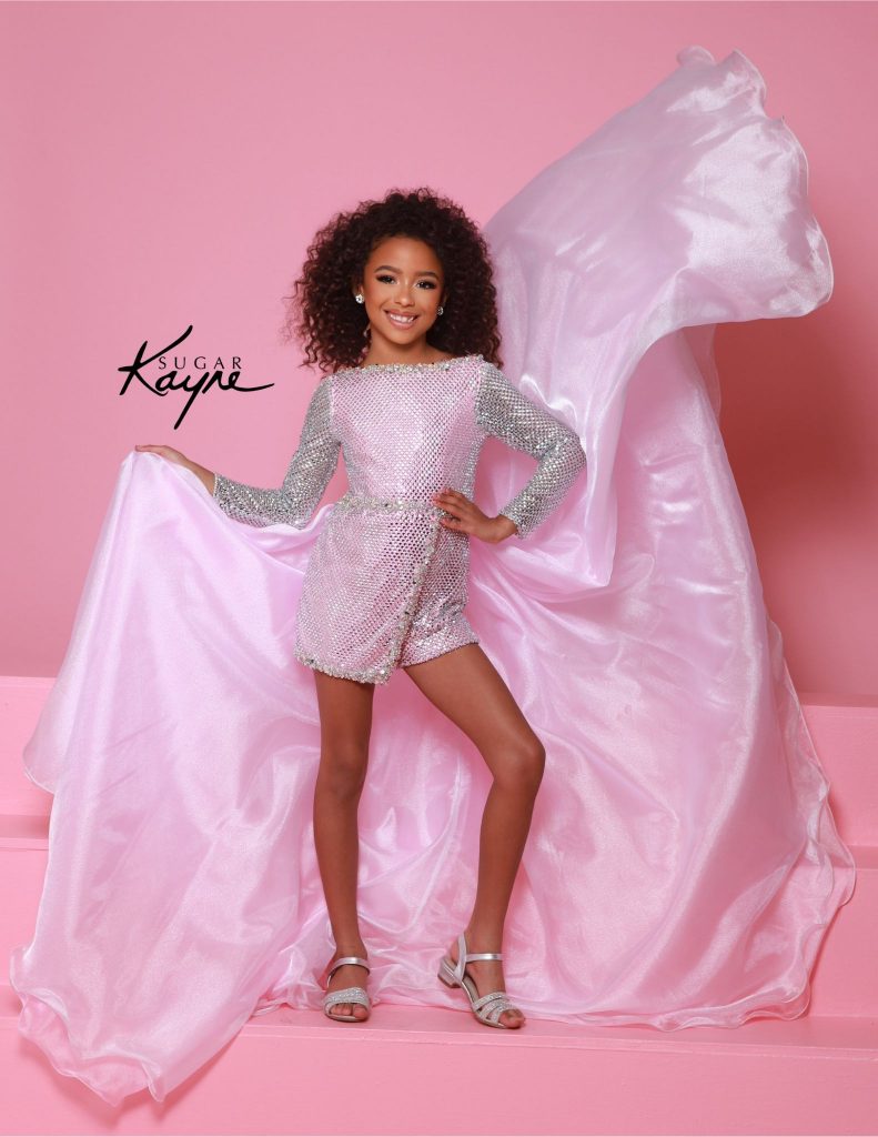 childrens fun fashion, little girl fun fashion, pageant fun fashion, sugar kayne fun fashion, romper with overskirt, pink and white childrens fun fashion